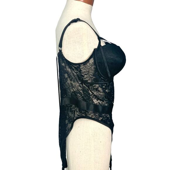 Fantasy Lingerie Moonlight Cage Lace Push Up Bra Teddy Snap Closure Black  1X/2X - Picture 5 of 12